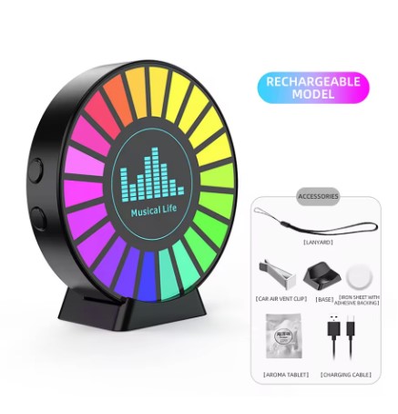 LÁMPARA RGB DE RITMO MUSICAL PARA COCHE CON AMBIENTADOR USB 5V/1A + BATERIA 58x22mm