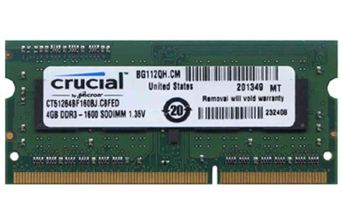 RAM CRUCIAL 4GB DDR3 1600 CT51264BF160BJ.C8FED LAPTOP SEMINUEVO