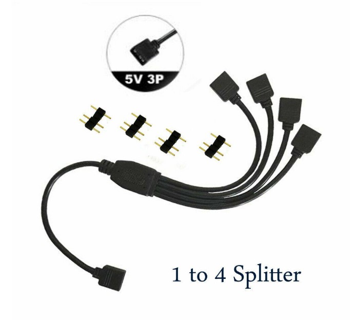 Adaptador de Cable de extensión 1 A 4 ARGB 5V 3Pin 30cm Negro